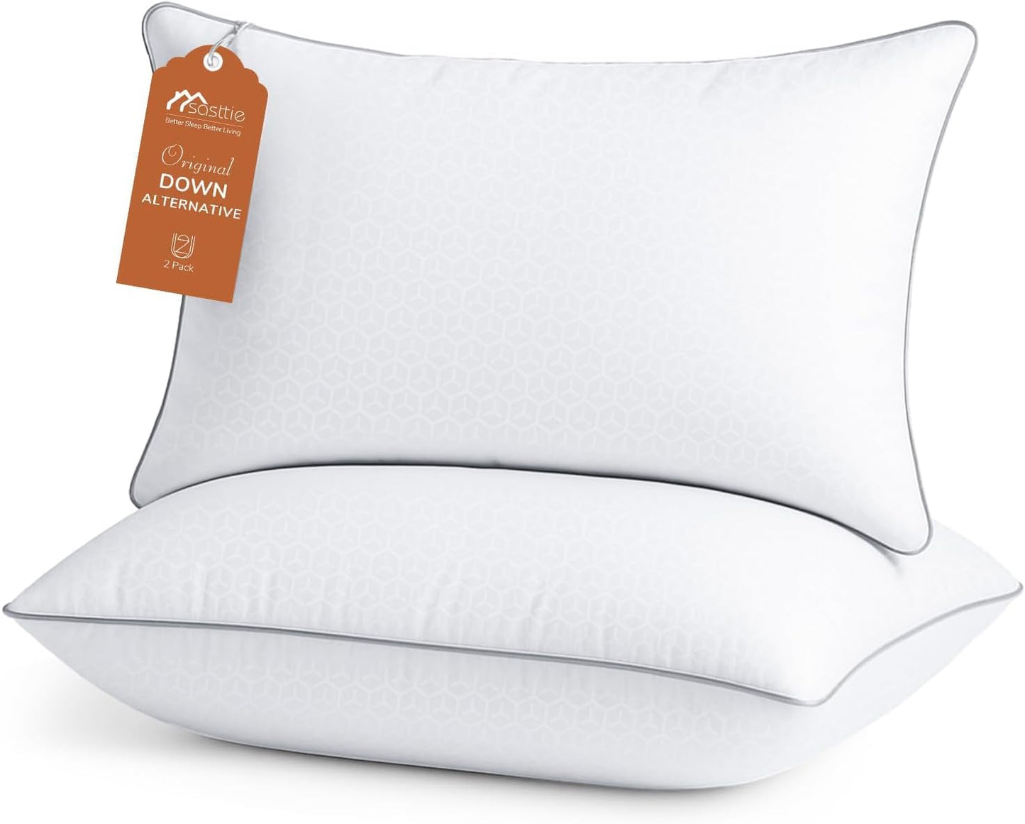 Sasttie Queen Size Pillows - Oeko-Tex Certified Down Alternative, Hotel Quality, Set of 2
