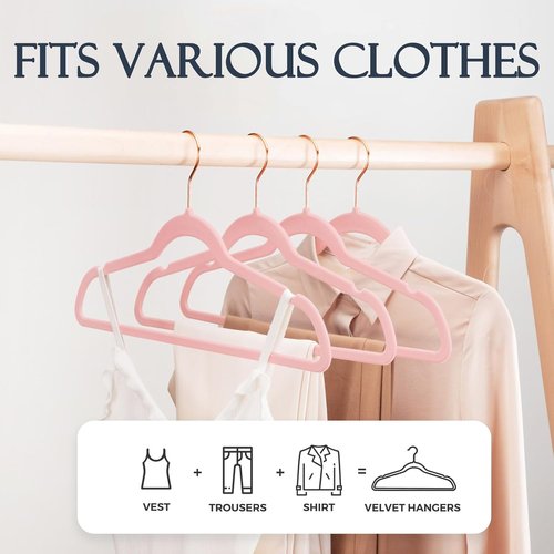 HOUSE DAY Pink Velvet Hangers - Premium Non-Slip Felt Clothes Hangers | 60 Pack, Heavy Duty, Space Saving