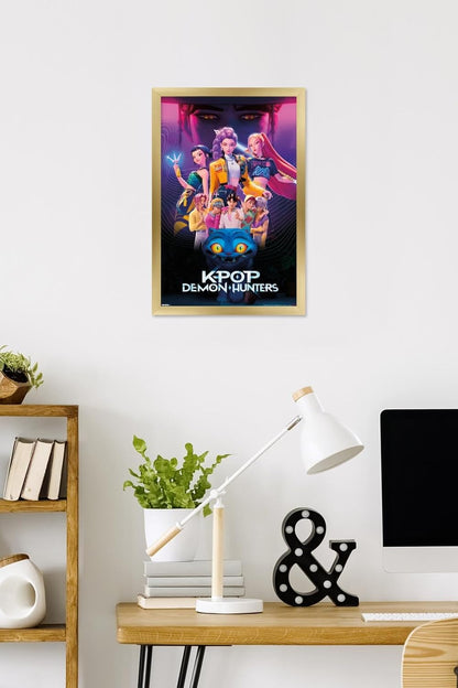 Netflix KPop Demon Hunters Wall Poster - Gold Framed, 22.4L x 14.7W for Stylish Decor