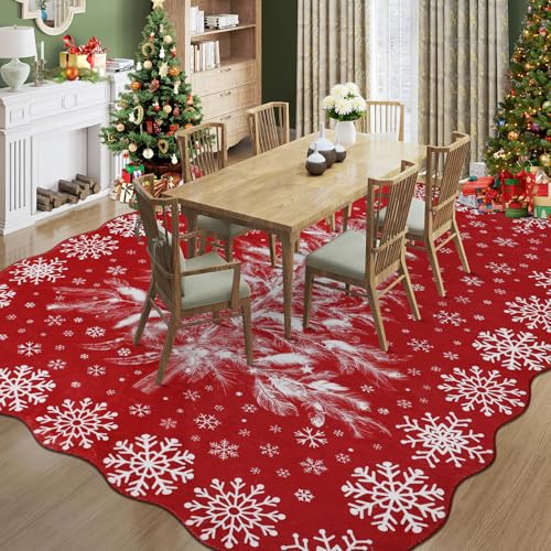 Christmas Area Rug 5x7 Snowflake & Tree - Washable Non-Slip Holiday Carpet