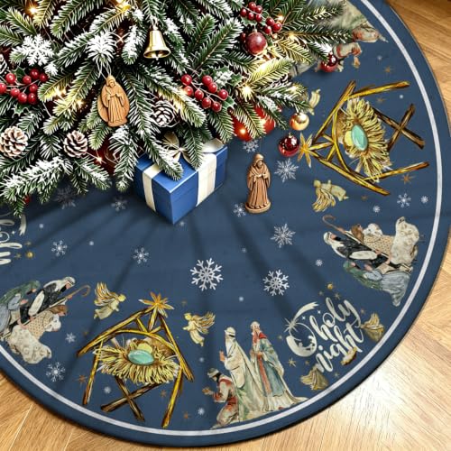 Nativity Christmas Tree Skirt 48 Inch - Traditional Christian Holiday Decor