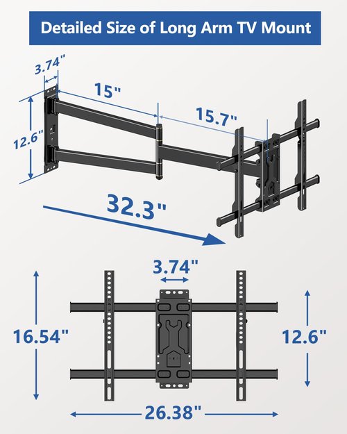 FORGING MOUNT Long Arm Corner TV Wall Mount for 32-75 inch TVs,Single Stud Full Motion Articulating TV Mount Bracket with 33” Extension, Swivel Tilt, Max VESA 600x400mm, Holds up to 100 lbs