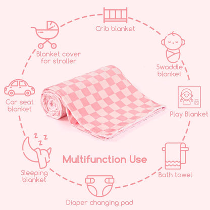 Skiennix Baby Blanket - Double Layer Toddler Crib Blanket with Dotted Backing | Pink Checkered, 30x40 Inches