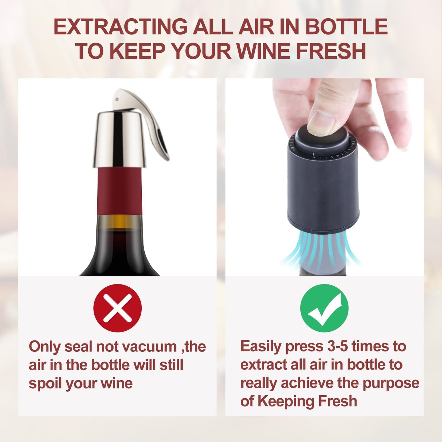 Vacuum Wine Stopper W/Pump, 2-Pack Wine Preservers Savers, Wine Bottle Sealer Blocker, Gifts for Wine Lovers | Reusable Wine Accessories, No Worry Waste Wine