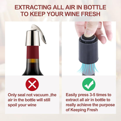 Vacuum Wine Stopper W/Pump, 2-Pack Wine Preservers Savers, Wine Bottle Sealer Blocker, Gifts for Wine Lovers | Reusable Wine Accessories, No Worry Waste Wine