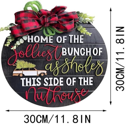 Christmas Wooden Wreath Sign with Holiday Decor - Variation A