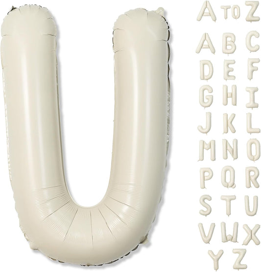 Skiennix 40-Inch Cream White Sand Mylar Alphabet Balloon - Self-Inflating Beige Foil for Custom Name Decor | Perfect for Girls' Birthday Party & Baby Shower