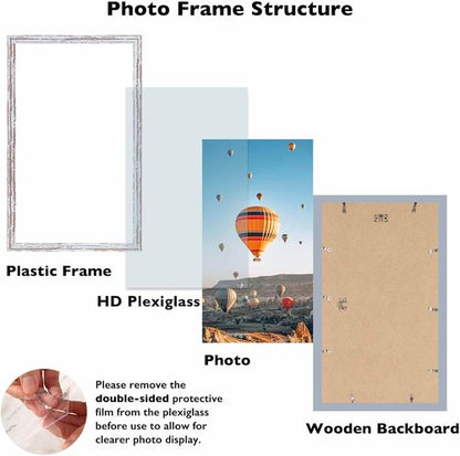 JCJMY Rustic White Picture Frame - 8.5x14 Wall Mounting for Horizontal or Vertical Display | Shatter-Resistant Plexiglass