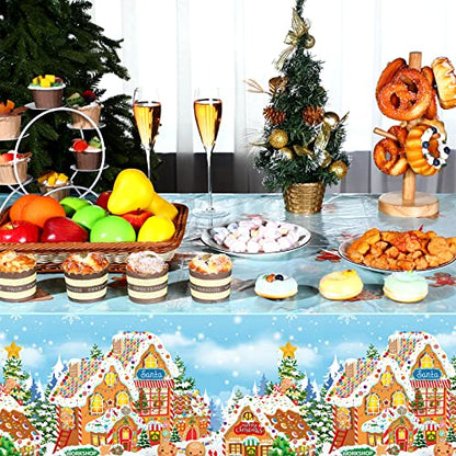 Tiamon 3 Pack Gingerbread Man Tablecloths - Christmas Plastic Table Covers