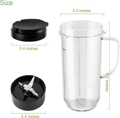 Magic Bullet Blender Cups - 5-Piece Set with 22oz Tall Cup, Flip-Top Lid & Cross Blade | Replacement Parts