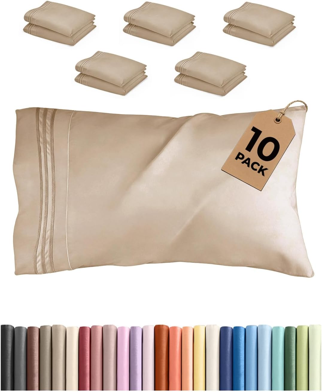 Queen Pillow Cases by Hotel Luxe - Ultra Soft, Wrinkle-Free & Fade Resistant - 10-Piece Set in Cream