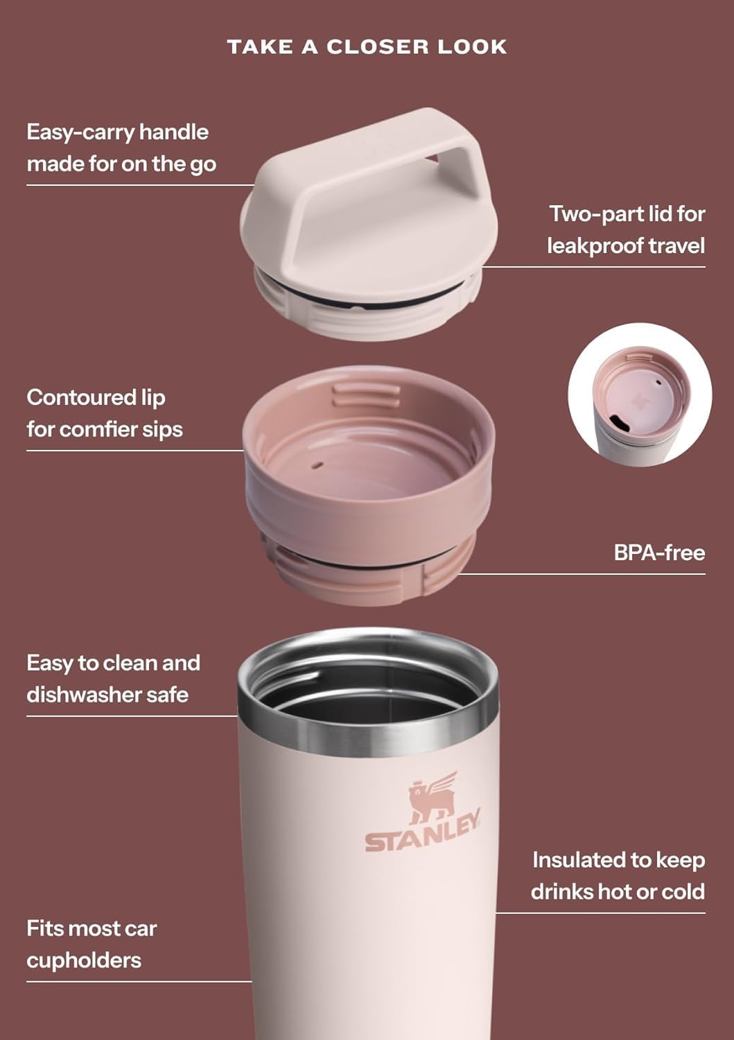 STANLEY Travel Mug 16 oz - Insulated Stainless Steel | Leakproof Lid for Coffee & Tea | BPA-Free | Cobalt