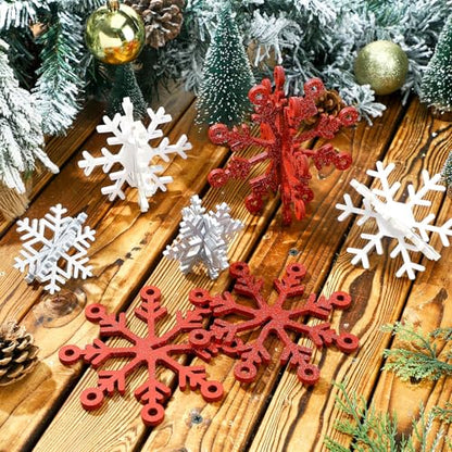Yousoontic 12-Piece 3D Wooden Snowflake Decor Set - Red & White Table Centerpieces
