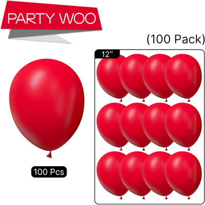 PartyWoo White & Red Balloons - 100 Pack for Festive Celebrations | Perfect for Parties & Events