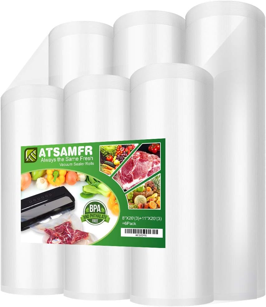 Skiennix Vacuum Sealer Bags - Heavy Duty BPA-Free Rolls for Storage & Sous Vide | 6 Pack (8"x20' & 11"x20')