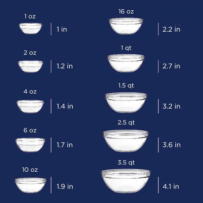 Anchor Hocking 10-Piece Mixing Bowl Set - Nesting Serving & Mixing Bowls in Various Sizes (1 oz to 3.5 Qt)
