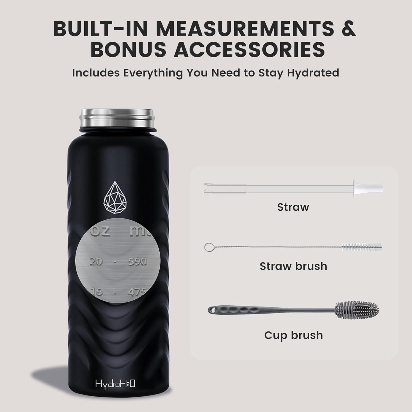 Skiennix 32oz Stainless Steel Insulated Water Bottle - 48H Cold & 24H Hot, Leak-Proof, BPA-Free | Black