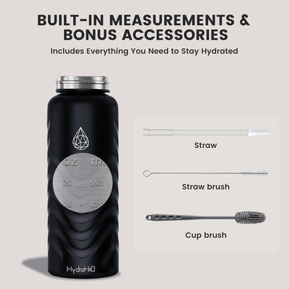 Skiennix 32oz Stainless Steel Insulated Water Bottle - 48H Cold & 24H Hot, Leak-Proof, BPA-Free | Black