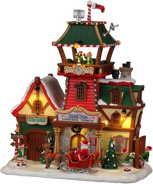 Lemax North Pole Control Tower - White & Red Resin Sculpture with Luminations | 2022 Edition