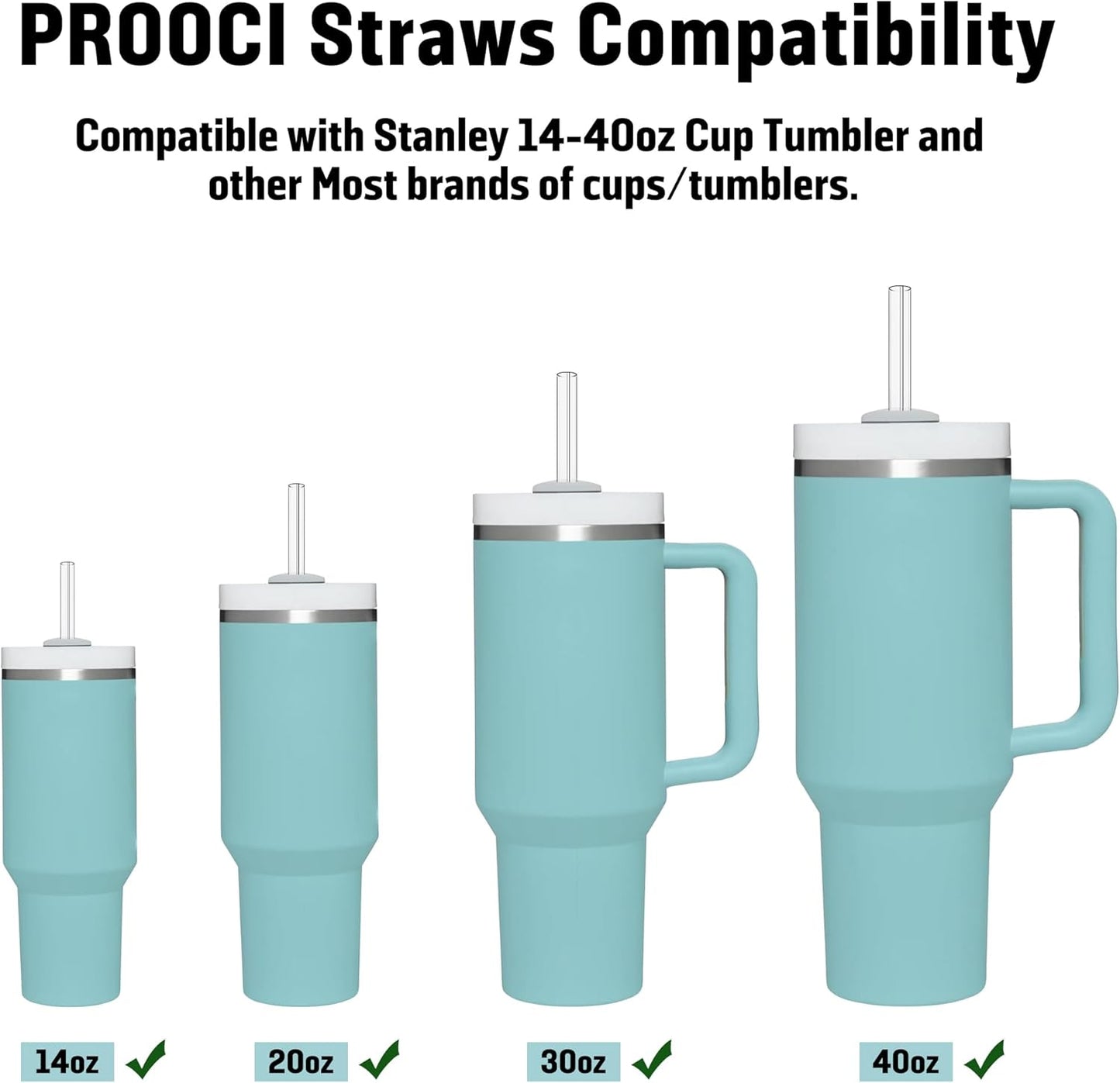 PROOCI 12" Replacement Straws - 10-Pack Food Grade Tritan Plastic for Stanley & Yeti Tumblers | Clear Reusable Straws with Cleaning Brush