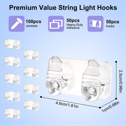 Outdoor Light Clips by [Brand Name] - 50 Heavy-Duty Waterproof Adhesive Clips for LED String Lights