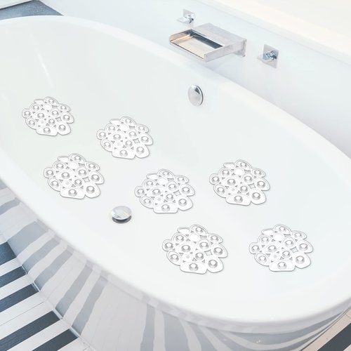 Riakrum 12 Counts Pebble Bath Treads Non Slip Bathtub Stickers with Suction Cups Pebble Non Slip Mat for Smooth Surface Shower Floor Mat, Provides Traction Machine Washable(Transparent)