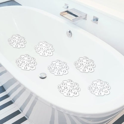 Riakrum 12 Counts Pebble Bath Treads Non Slip Bathtub Stickers with Suction Cups Pebble Non Slip Mat for Smooth Surface Shower Floor Mat, Provides Traction Machine Washable(Transparent)