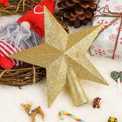 Glittered Christmas Star Tree Topper - 4 Inch Gold Shatterproof Ornament