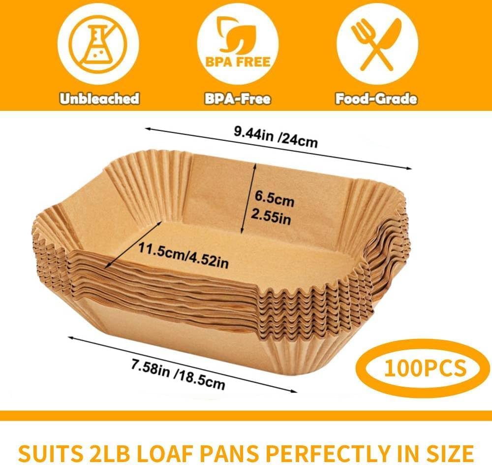 Skiennix Loaf Pan Liners - 9x5 Inch Disposable Parchment Paper | 100 Non-Stick Baking Sheets