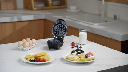 Skiennix Mini Waffle Maker - 3-in-1 Non-Stick Waffle Iron with 6 Removable Plates | Black, 4.5" Size