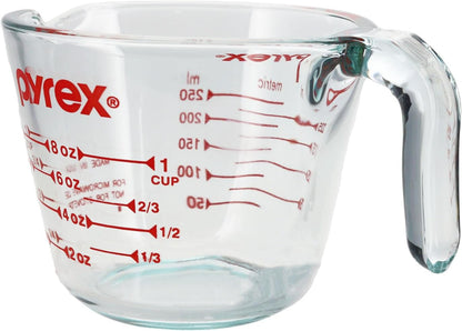 Pyrex Prepware 1 Cup Measuring Cup - Clear Design with Red Measurements for Accurate Cooking