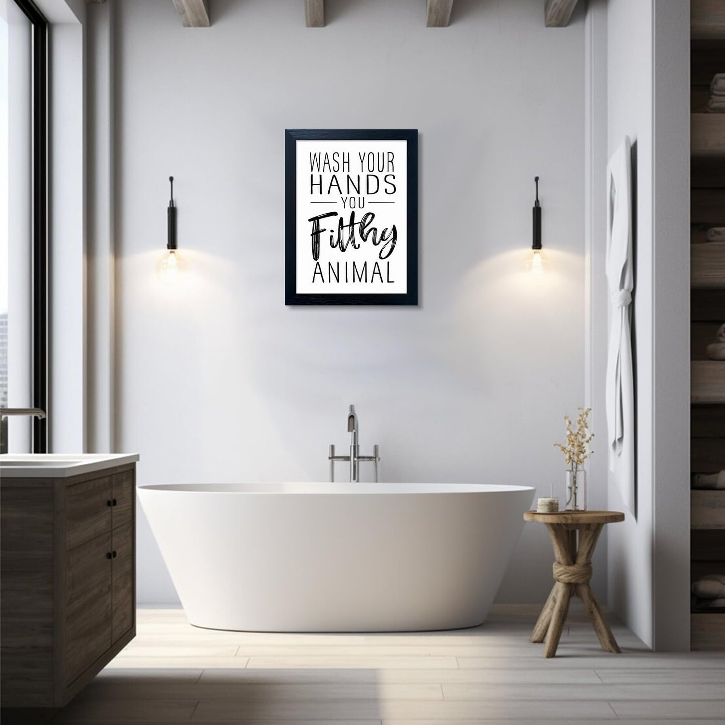 Regine Switzerland Bathroom Decor Wall Art - Black & White Framed Prints for Guest Toilets