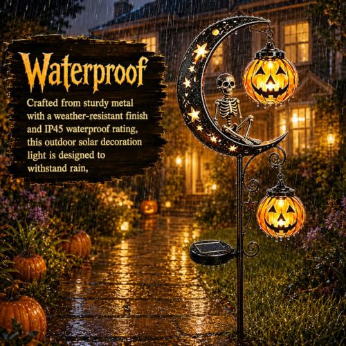 Halloween Solar Black Cat & Pumpkin Garden Stake Light, Outdoor Yard Decor