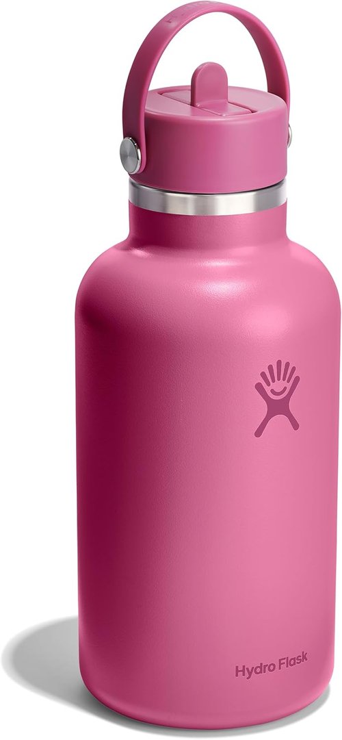 Hydro Flask Water Bottle - Insulated Stainless Steel with Wide Mouth Flex Straw Lid | 64 Oz Reef Pink, Leakproof & Refillable