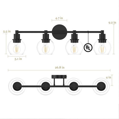 Espird 4 Lights Bathroom Vanity Light Fixtures Black, Bathroom Lights Over Mirror, Industrial and Farmhouse 4 Lights Wall Sconce, Matte Black Globe Vanity Lighting Fixtures