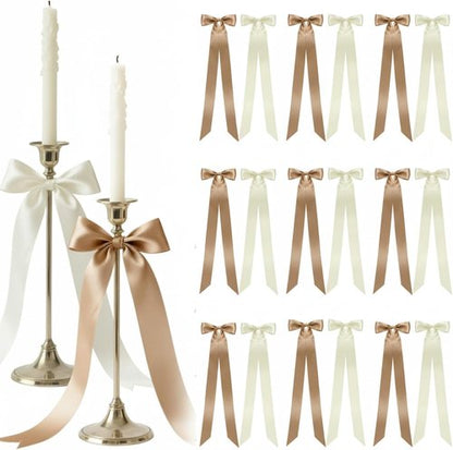 Lyrow Champagne Ivory Satin Ribbon Bows - 36 Pcs for Weddings, Parties & DIY Decor (19.7" x 5.28")