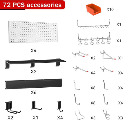 Ultrawall Pegboard Wall Organizer - 48" X 36" Garage Storage System with 72 Hooks & Bins