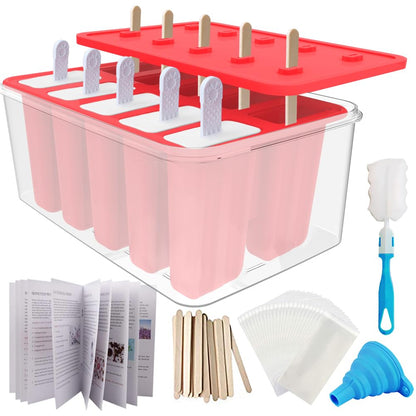 Miaowoof Homemade Popsicle Molds, Silicone Ice Popsicle Maker Non-BPA, with 50 Sticks, 50 Bags, 10 Reusable Sticks, Funnel, Brush, Popsicle Storage Container and Ice Pop Recipes