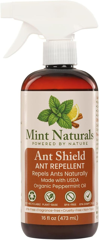 Mint Naturals Natural Ant Repellent Spray - USDA Organic Peppermint Oil Formula, 16 oz - Made in USA