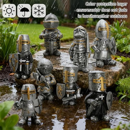 8-Piece Medieval Knight Figurine Set Resin Garden Decor Collectibles