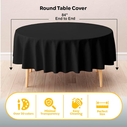 Skiennix Black Round Tablecloths - Disposable Plastic Table Covers for Indoor/Outdoor Events | 84" Inch, 48 Pack