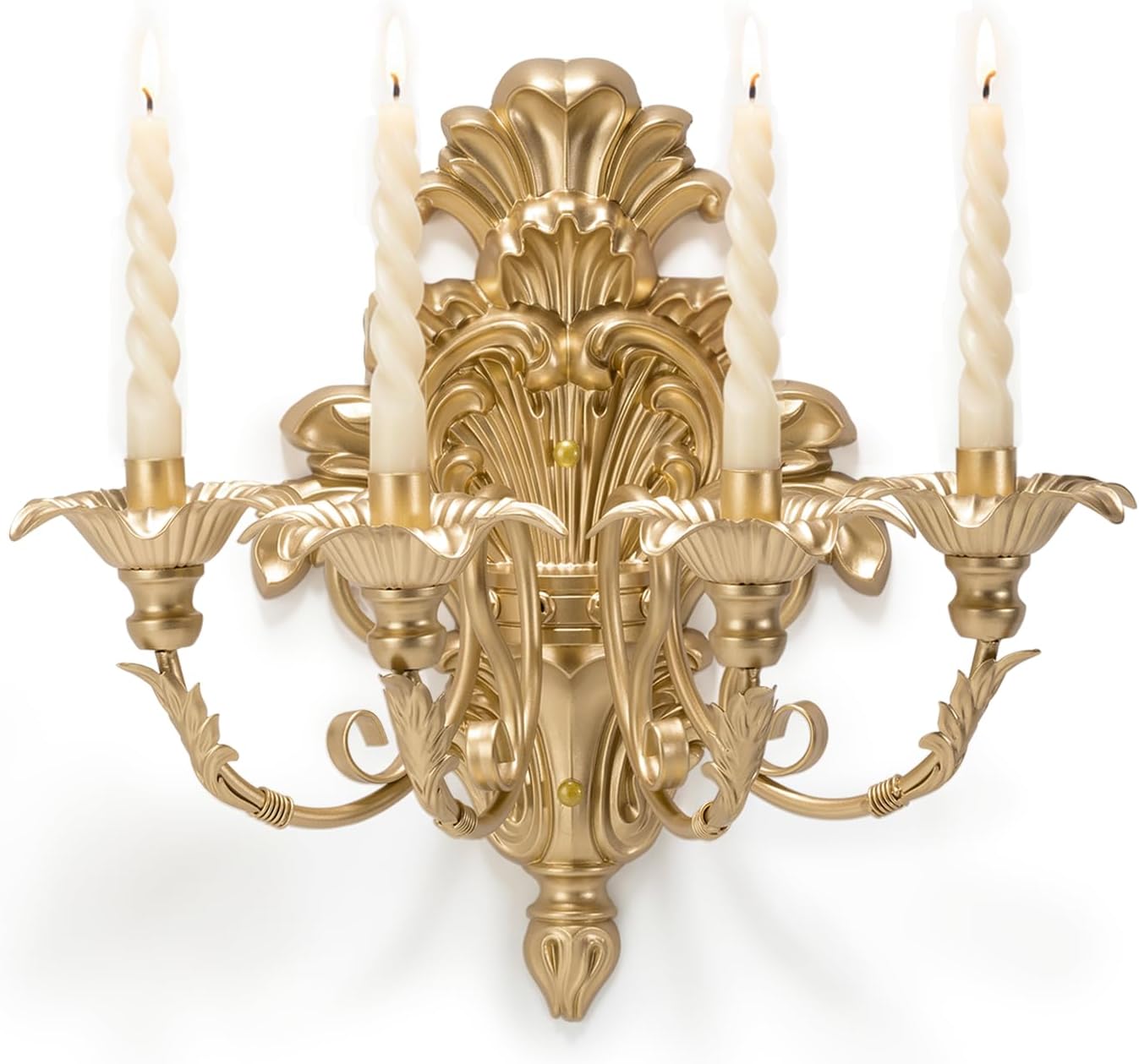 Roman Fountain Wall Sconce - 4-Candle Gold Baroque Candelabra | Antique Metal Wall-Mounted Holder for Tapered Candles