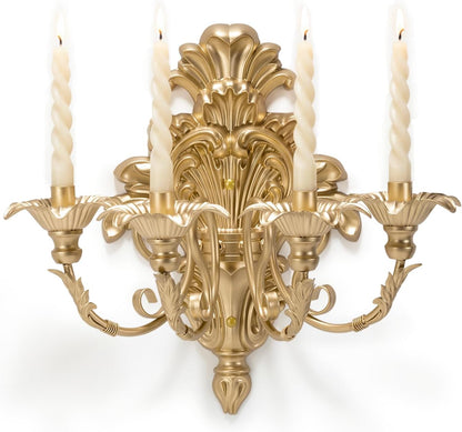 Roman Fountain Wall Sconce - 4-Candle Gold Baroque Candelabra | Antique Metal Wall-Mounted Holder for Tapered Candles