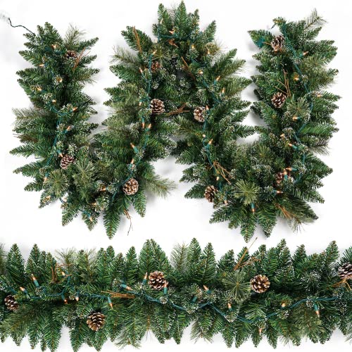 Prelit Christmas Garland with Pine Cones Snow Style 9 Ft Battery Operated - Pinecone Variation