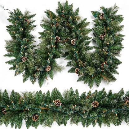 Prelit Christmas Garland with Pine Cones Snow Style 9 Ft Battery Operated - Pinecone Variation
