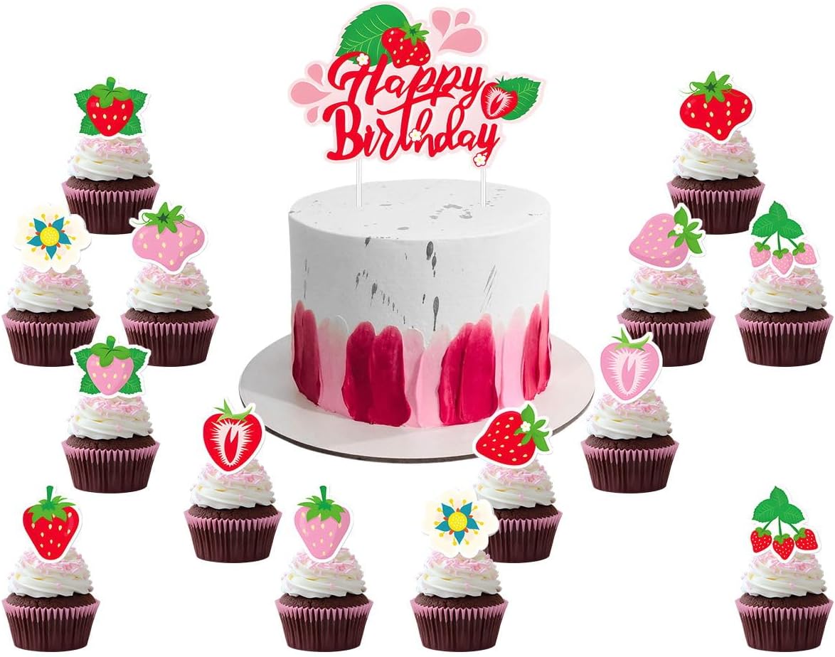 Strawberry Birthday Party Decoration Set - Balloons & Cake Toppers for Girls | Fruit-Themed Supplies