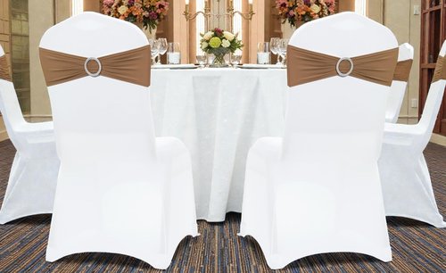 MDS Spandex Chair Sashes - 125 Pack of Elastic Stretch Bows with Buckle Slider for Wedding Decor - Mocha