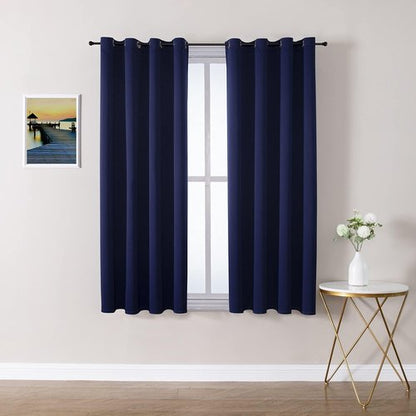 ChrisDowa Blackout Curtains - Thermal Insulated Room Darkening Panels Set (Navy Blue, 52W x 45L)