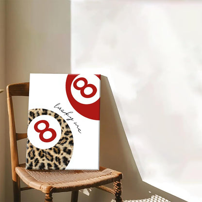 Skiennix Leopard Canvas Wall Art Set - Red Cheetah High Heel & Lucky You 8 Ball Prints | 16x24 Inch Framed Decor for Girls' Bedroom