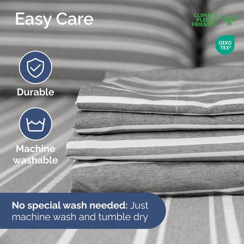 Full XL Bed Sheet - 4 Piece Full XL Bed Sheets Set - Soft, Breathable & Cooling - Hotel Luxury Bedding for Women, Men, Kids, Teens, Boys & Girls - Deep Pockets, Fade and Wrinkle Free - Grey Stripes